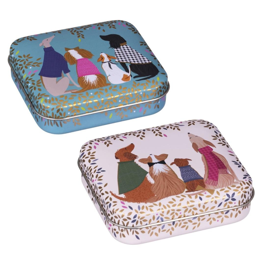 Dog Treats Tin  Containers Dapper Dogs Pocket Size Sara Miller Storage Tins X2