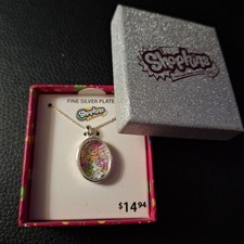 Shopkins Fine Silver Plated Shaker Pendant Charm Chain Necklace with Gift Box