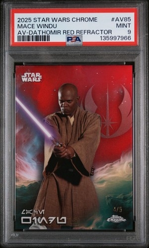 MACE WINDU 2025 Star Wars Chrome #AV85 DATHOMIR RED REFRACTOR /5 PSA 9 POP 2