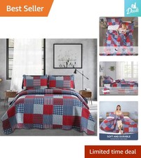 Elegant Twin Plaid Quilt Set - Soft Microfiber Reversible Coverlet with Shams