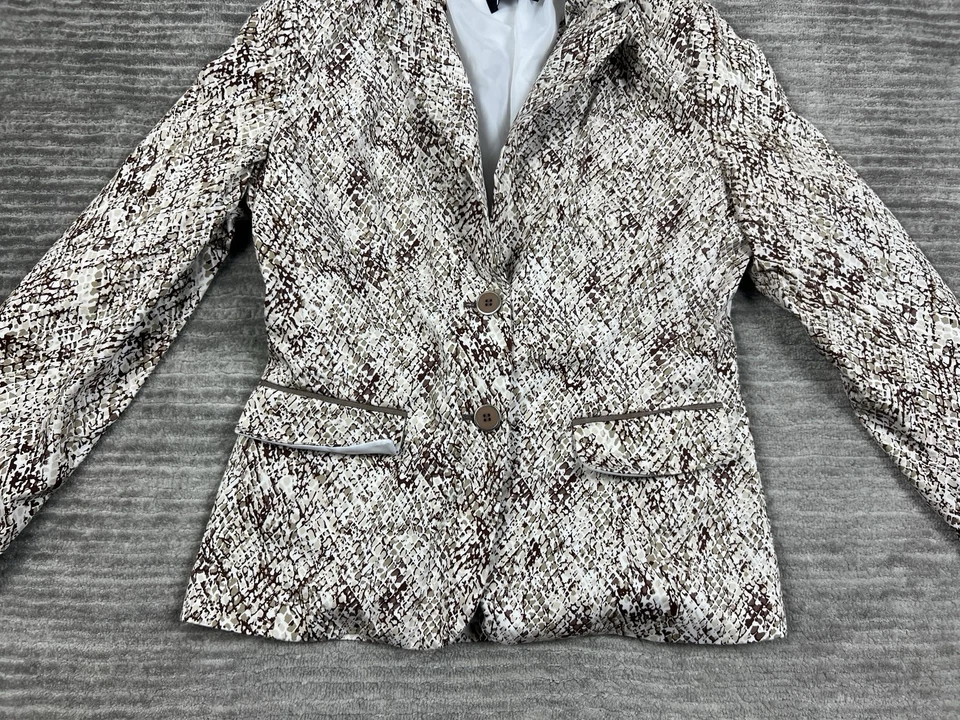 7th Avenue New York & Company Chaqueta Mujer Marrón 6 Estampado Serpiente Blazer 2 Botones Foto 3 de 4