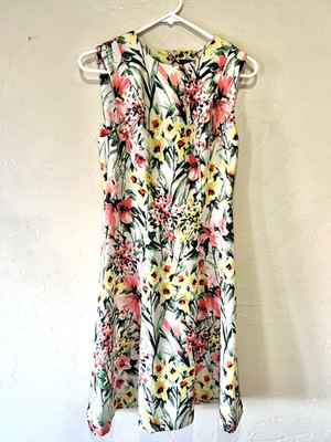 Tommy Hilfiger Womens Dress Size 4 Sleeveless Peach Green Floral A Line Career