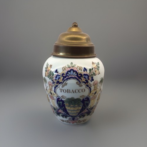 VINTAGE DELFT STYLE VERY DECORATIVE TOBACCO JAR WITH LID