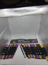 Dual Brush Markers for Adult Coloring Books, 32 Colored Fine Point Marker Pen