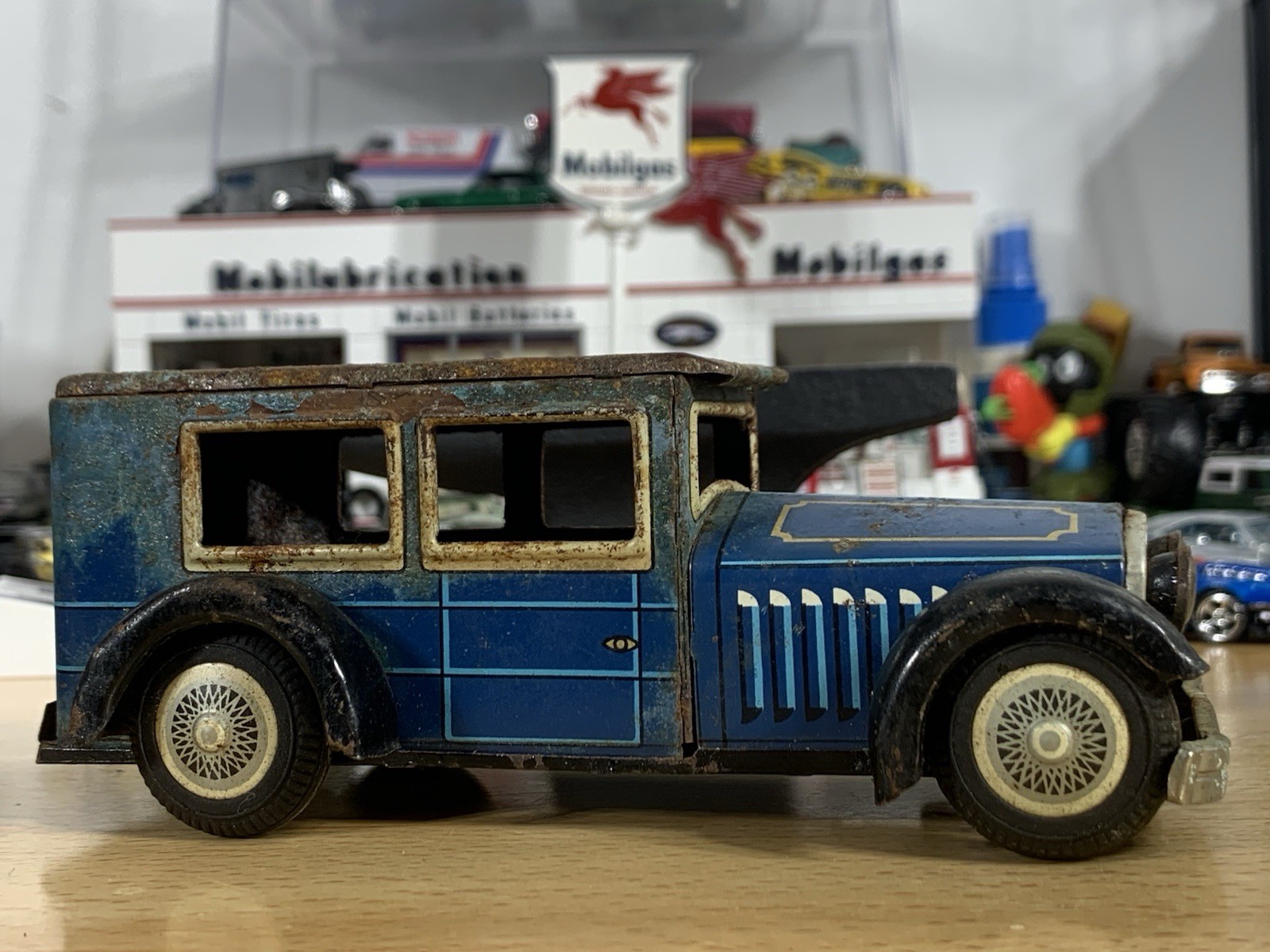 Vintage Cragstan Barn Find Tin Toy Sedan Friction Rusty Patina Car 6”