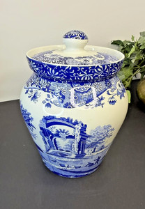 Spode Italian Blue White Lidded Ginger Jar Cookie Jar England Transferware