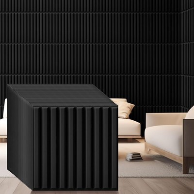 60 Pcs 3D Slat Wall Panels 12''x12'' Black PVC Fluted Wall Paneling Interior Decor