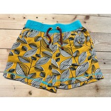 Matilda Jane Girls Mustard Yellow Leaf Print Knit Shorts Size 2 Turquoise Trim