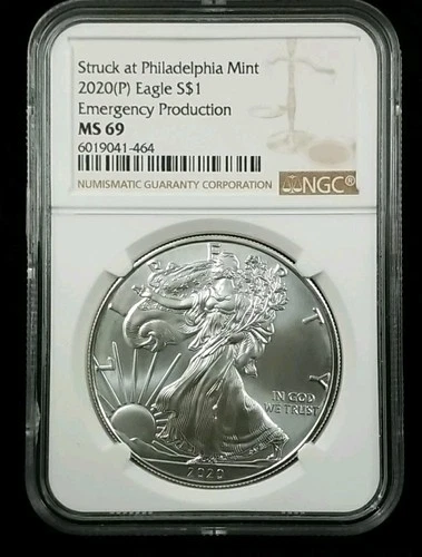 2020(P) Struck At PHILADELPHIA $1 Silver Eagle .999 FINE NGC MS 69 EP #7324