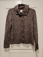 Vintage L.L.Bean Brown wool blend cable knit cardigan sweater Brown Womens XS