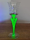Vintage Art Deco Green Uranium Tri-Corner Stem Depression 7" Wine Glass Glows!