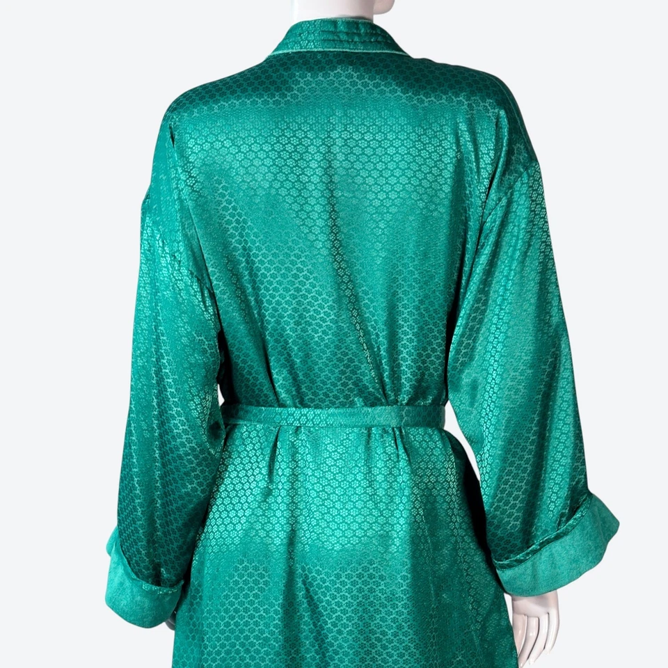Bata larga vintage Victoria's Secret etiqueta dorada cálida verde esmeralda para mujer M/L Foto 4 de 4