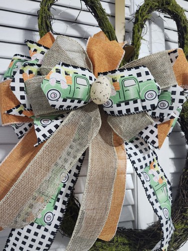 Huge Easter Wreath Bow Bunny Truck Lantern Topper Neutral Free Shipping - Picture 5 of 7