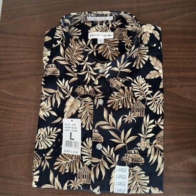 Pierre Cardin Men's Short Sleeve Button-Up Collar Shirt Size L NWT Tropical  