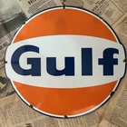 VINTAGE GULF GASOLINE 12.5X14 INCHES PORCELAIN ENAMEL SIGN