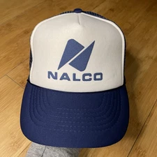 VTG NALCO Aluminum Water Treatment 80s Puf White Navy Trucker Snapback Hat CLEAN