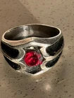 MEN'S Vintage 925 Sterling Silver Simulated Ruby Ring - 10