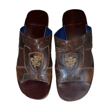 Mark Nason Rock Lives Brown Italian Leather Etched Sandals Men’s Size 12 Italy