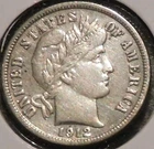 Silver Dime - Barber - 1912-D (Sharp grade.  Cleaned.)