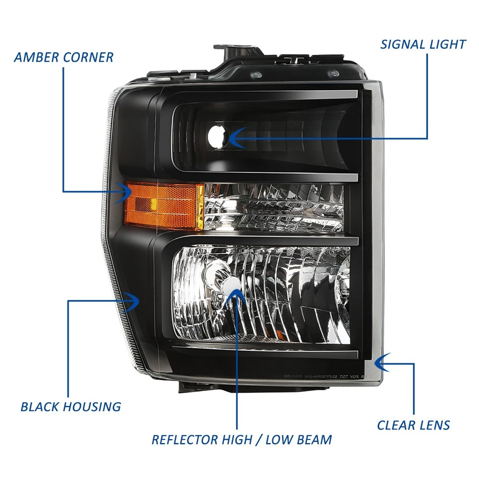 Faróis pretos/âmbar para Ford E150 E250 E350SD E450SD Econoline Van 08-21 - Imagem 2 de 4