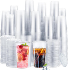 500 Sets 32 Oz Clear Plastic Cups with Flat Lids Bulk Disposable Cold Drinking C