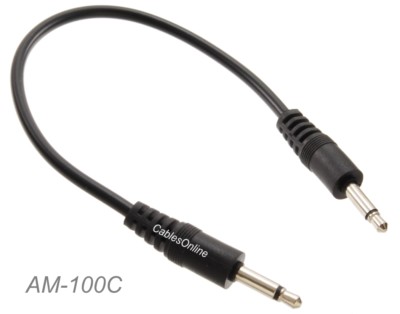 6-inch 3.5mm Mono TS Audio Male to Male Molded Short Black Jumper Cable, AM-100C