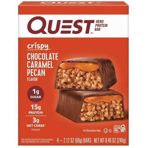 Crispy Protein Bar Chocolate Caramel Pecan Gluten Free 15g Protein 4 Count Snack - Picture 2 of 12