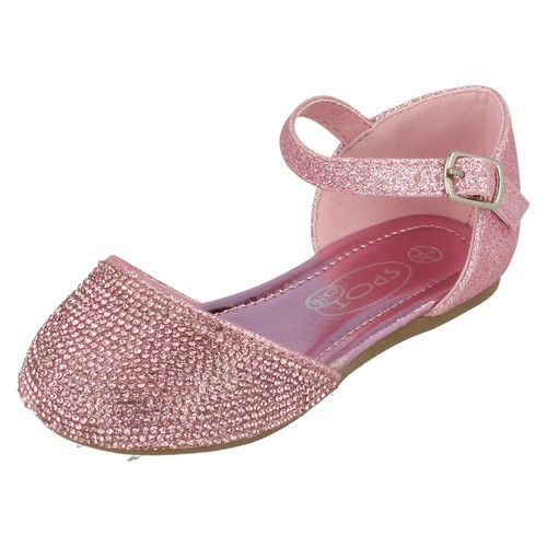Ragazze Spot On Piatto Brillantini Strass Oro Rosa Fibbia Cinturino Festa Scarpe - Foto 12 di 21