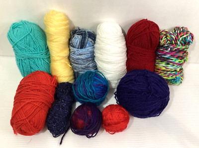 Yarn Lot Mix of Color  Mix Fiber with Knitting Needles approximately 2Lb 10oz