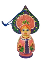 Russian Ornament Wood Girl Doll 5" Tall Hand Painted Folk Art