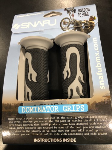 SNAFU Dominator Bicycle Grips Color Black Brand New BMX. Flame Emblem. Textured - Picture 2 of 2