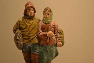TERRE CUITE DE l'Isle Adam signée A. Hanne Couple Pêcheurs Souvenir