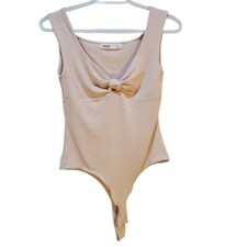 Elodie Bodysuit Sleeveless Tank Top Knot Front Casual Beige Size M