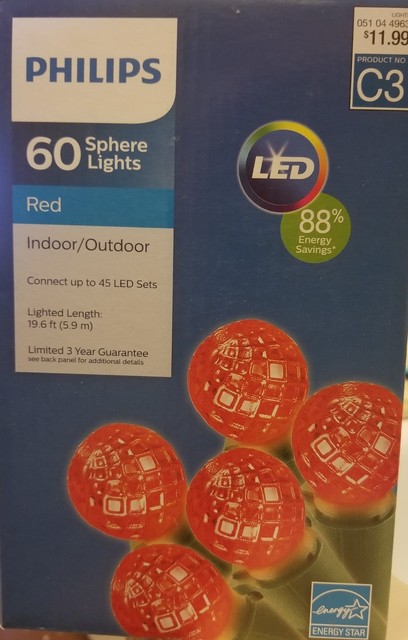 Philips Led 60 Red Faceted Sphere Lights Bulbs Green Wire 19 Ft Philips 60 Ct Led Faceted Sphere String Lights Red Valentine S New