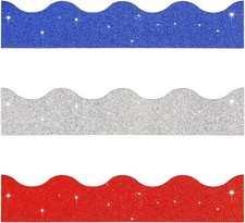62 Feet Back to School Bulletin Board Border Shiny Glitter Blue, Red, Silver
