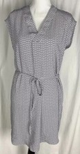 H&M Blue Geometric Print Tie Waist Shift Dress Womens Size 6 Sleeveless V-neck