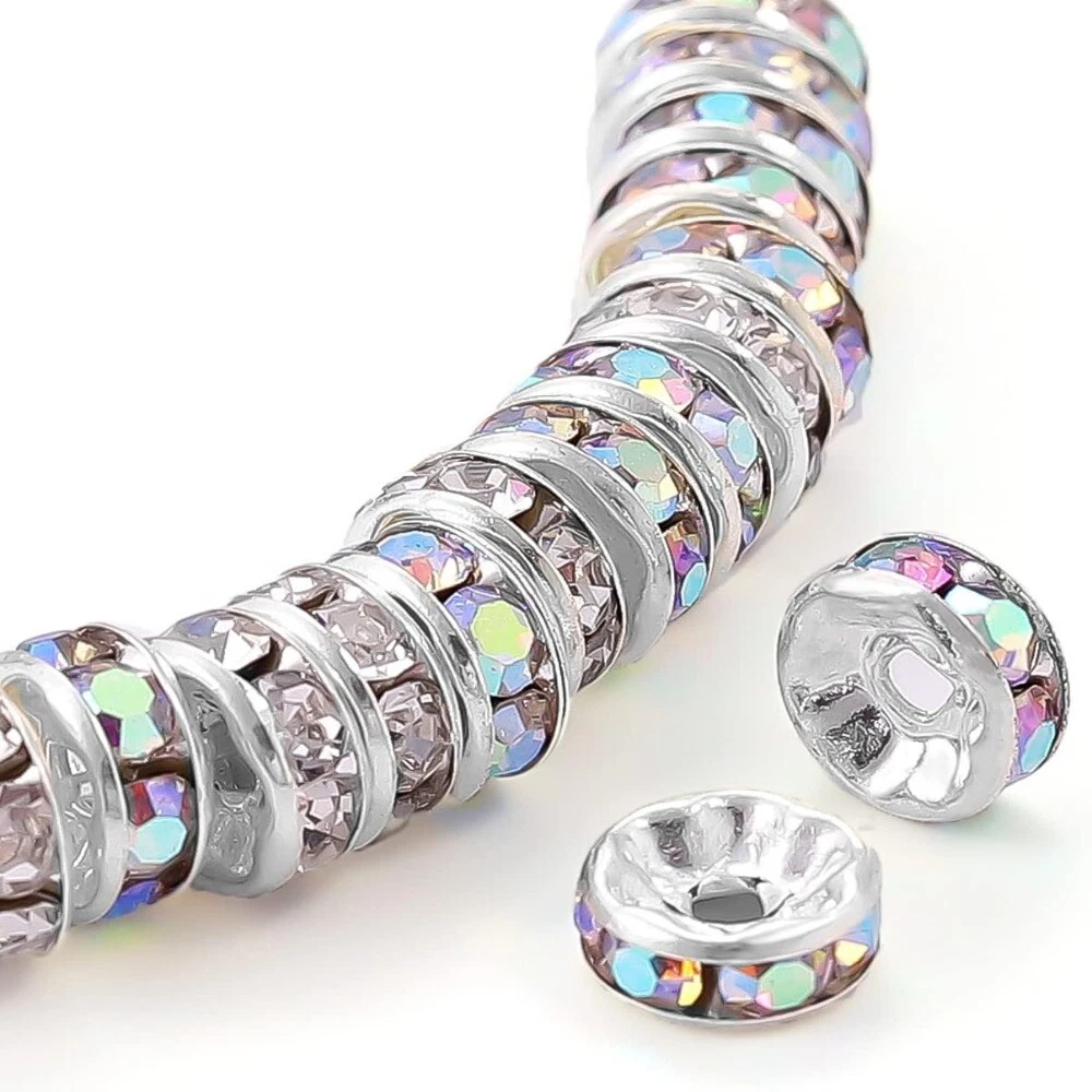 8mm Rondelle Spacer Beads Clear Silver Rhinestone Beads Bracelets