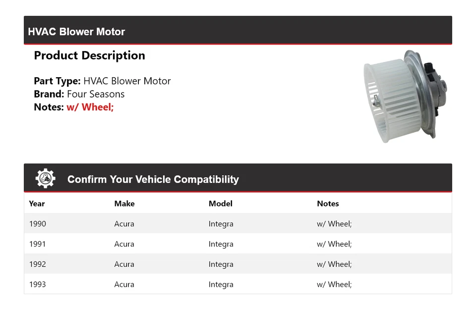 Motor soplador de climatización Acura Integra 1990-1993 4 estaciones 1991 1992 Foto 2 de 4