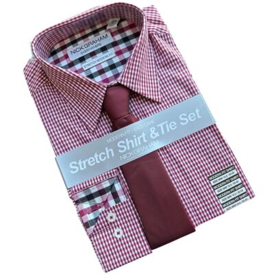Nick Graham Mens Dress Shirt Tie SET Stretch MODERN FIT Medium