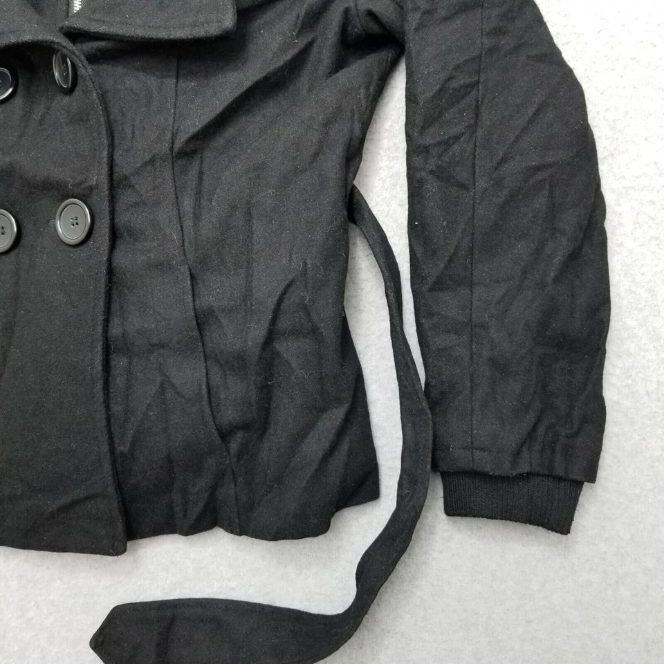 Chaqueta CoffeeShop Mujer XL Negra Bolsillos con Capucha Mezcla de Lana Cremallera Completa Cinturón Foto 3 de 4