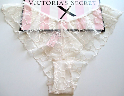VICTORIA'S SECRET Tease Skirted Flutter Cheeky Panty VS Ivory Heart Lace S M XL