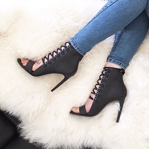 Sandali stivaletti estivi stiletto 11 cm eleganti nero pelle sintetica  CW942 | eBay