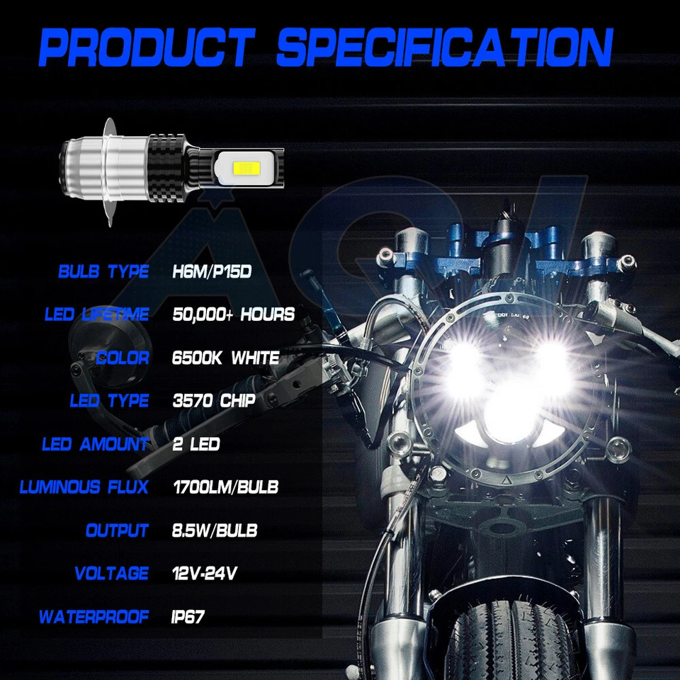 High Power HID LED Headlight H6 Lights For Yamaha Timberwolf 250 1992-2000 Bulbs - Изображение 3 из 4