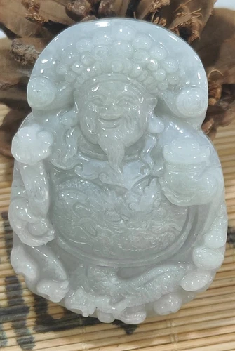 VETEMENTS Ciondolo Certificato 100% Naturale Birmania Verde Bianco A Giadeite Giada Ricchezza 财神