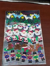 1993 Sandylion Christmas Holiday Foil Sticker Sheet ANGELS SANTA SNOWMEN 4x6.5"