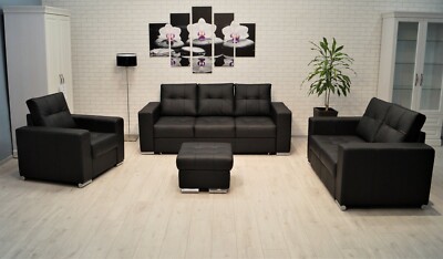 Echt Leder Sofagarnitur 3+2+1 Echtleder Set 2 x Sofa Couch + Sessel + Hocker