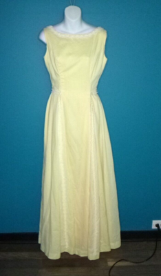 Vtg 60s Yellow Dotted Swiss Long Gown Maxi Dress Daisy Chain Trim Sz S/M |  eBay