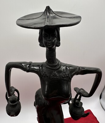 BEAUTIFUL Figured Bronze Statue Woman Holding Water Vessels Figure 15.25 