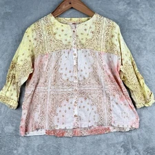Anthropologie Pilcro The Tavi Batik Print Blouse Womens X-Small Shirt Top Boho