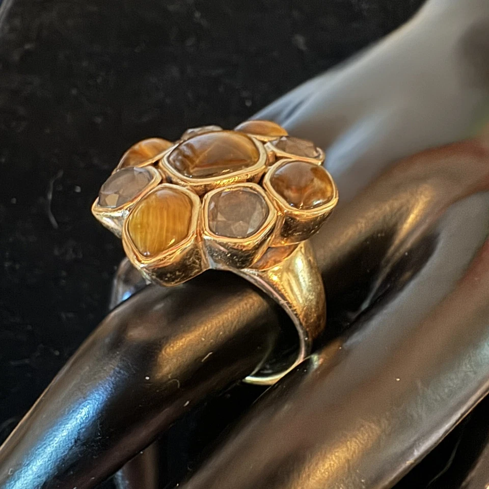 Barse Gold Tiger's Eye & Moonstone 粗宝石戒指 尺寸 11.5 波西米亚秋季 — 第 4/4 张图片